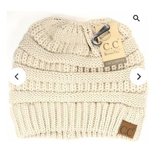 *NWOT* C.C. Cream Knit Beanie Tail Hat